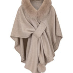 Sabine | Womens Shawl Cape Faux Fur Poncho Wrap