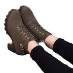 Harriet ankle boots in olive, worn