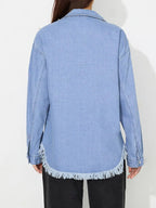 Eleanor | Womens Oversized Beaded Frayed Denim Jacket
