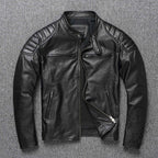 Garrick | Mens Leather Jacket Stand Collar Motorcycle Biker Jacket - 2