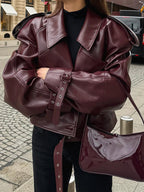 Elowen | Womens Leather Jacket Biker Moto Lapel Jacket