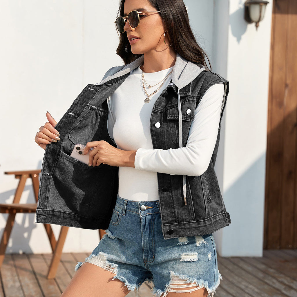 Genevieve | Womens Hooded Denim Gilet