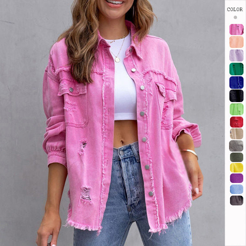 Clarissa | Womens Longline Distressed Denim Jacket