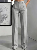 Briony | Womens Work Wide Leg High Waisted Striped Trousers - 14
