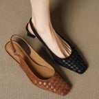Wren woven square toe slingbacks in black and tan