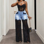 Selene | Womens Jeans High Waisted Lace Patchwork Denim