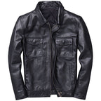 Garrick | Mens Leather Jacket Stand Collar Motorcycle Biker Jacket - 8