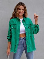 Genevieve | Womens Ripped Longline Denim Jacket