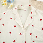 Delphine | Womens Cotton Pyjamas Heart Print Loungewear Set