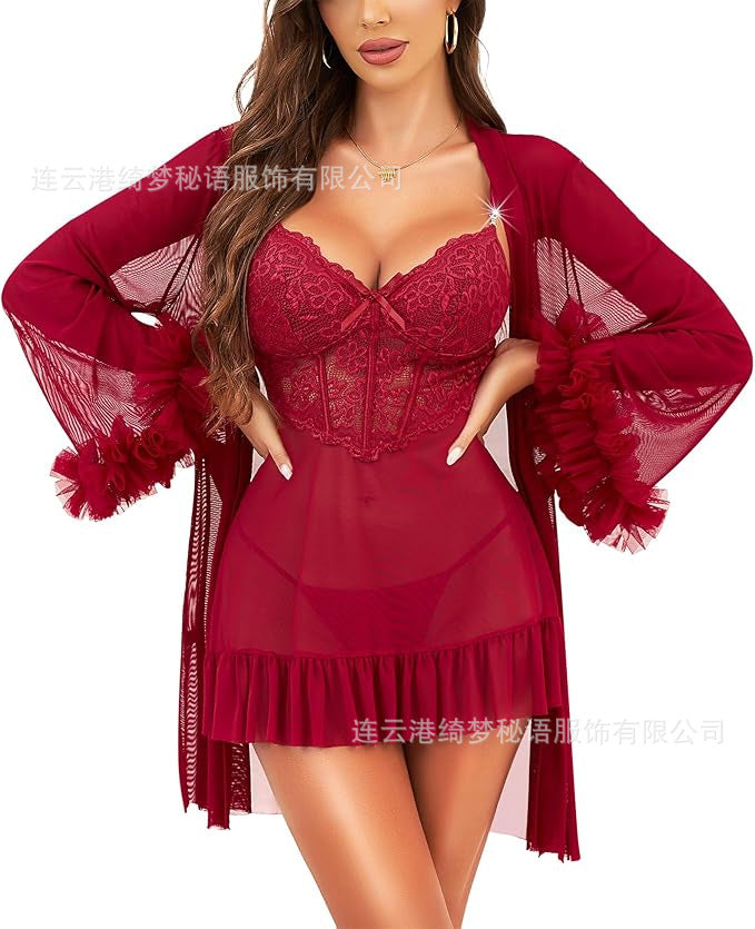 Horatio | Womens Lace Sheer Nightgown Lingerie Loungewear Nightdress Nightwear - 11