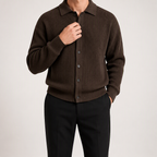 Aaron | Mens Knit Cardigan Shirt Jacket Collared Casual Loose, Coffee
