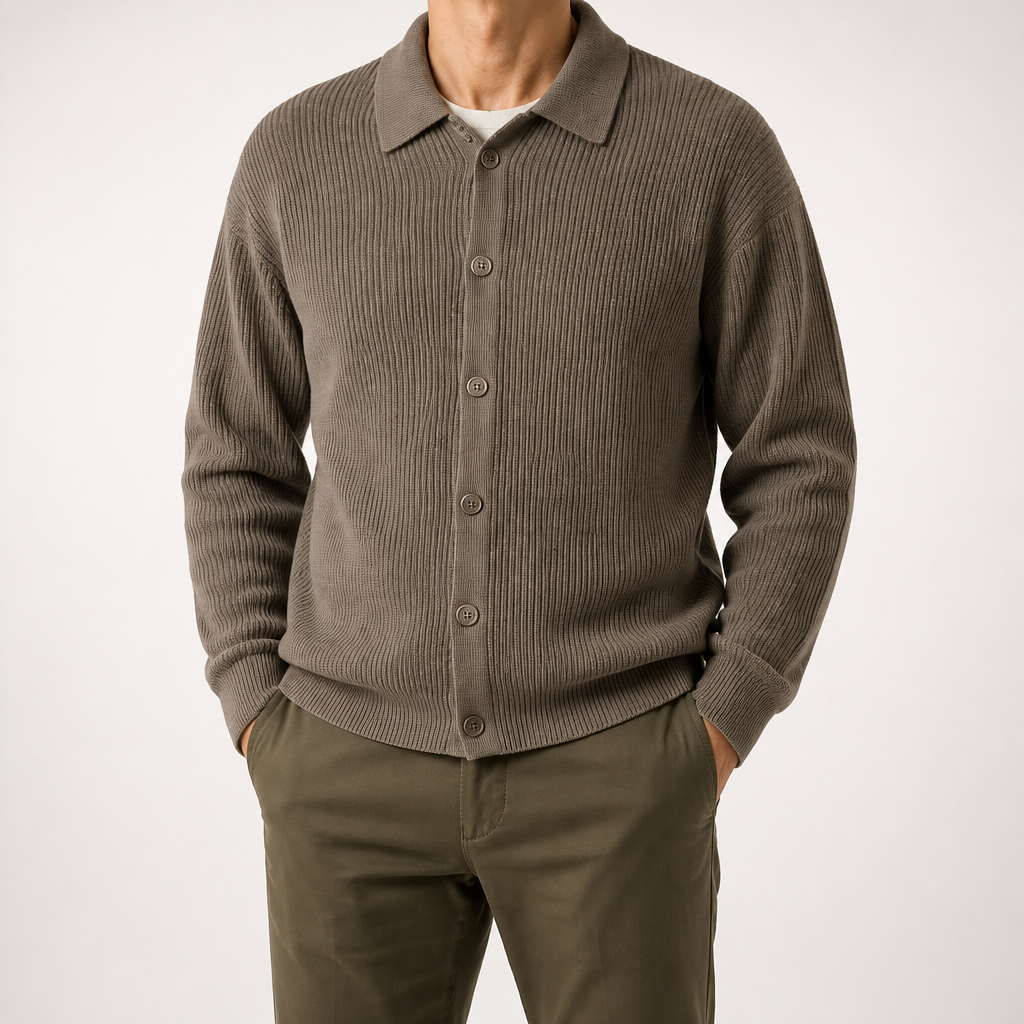 Aaron | Mens Knit Cardigan Shirt Jacket Collared Casual Loose, Design 1