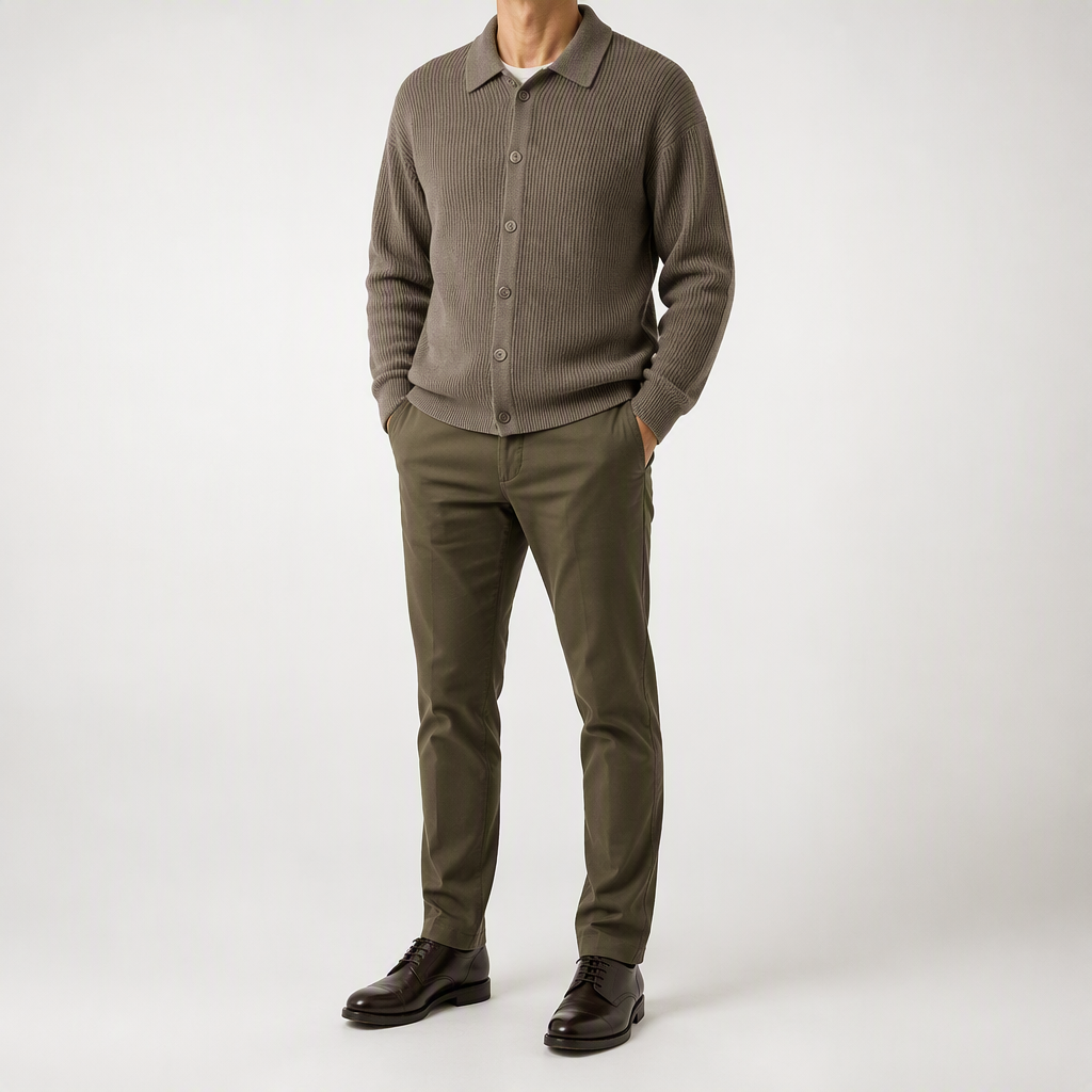 Aaron | Mens Knit Cardigan Shirt Jacket Collared Casual Loose, Design 1