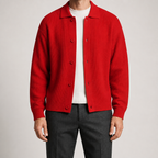 Aaron | Mens Knit Cardigan Shirt Jacket Collared Casual Loose, Red