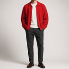Aaron | Mens Knit Cardigan Shirt Jacket Collared Casual Loose, Red
