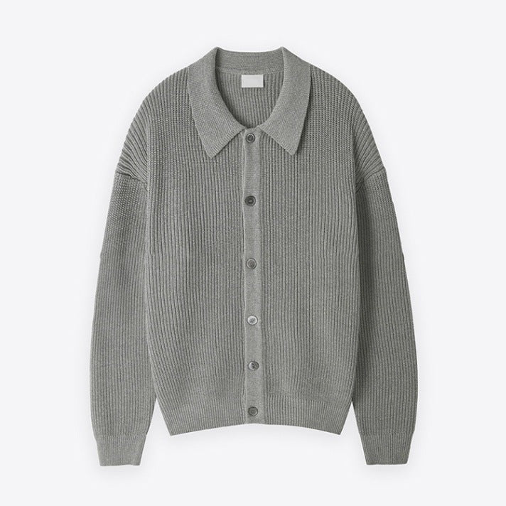 Aaron | Mens Knit Cardigan Shirt Jacket Collared Casual Loose