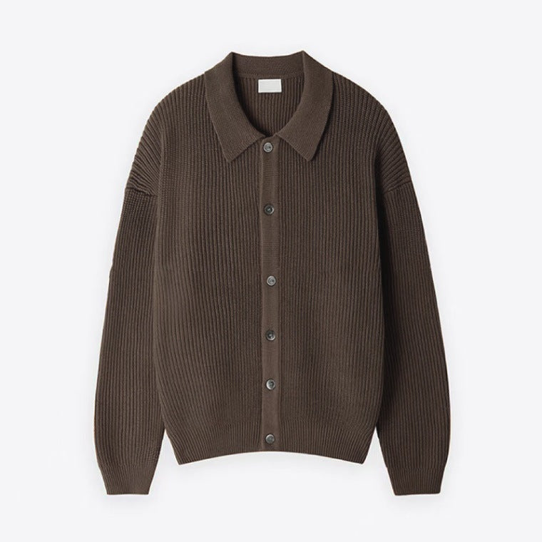 Aaron | Mens Knit Cardigan Shirt Jacket Collared Casual Loose