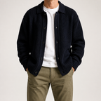 Aaron | Mens Knit Cardigan Shirt Jacket Collared Casual Loose, Black
