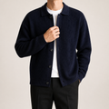 Aaron | Mens Knit Cardigan Shirt Jacket Collared Casual Loose, Navy Blue