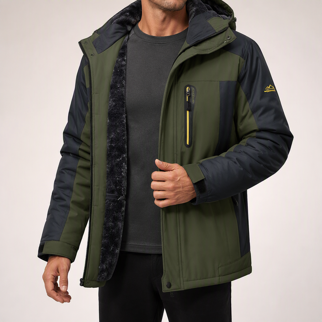 Abe | Mens Fleece Lined Waterproof Windproof Snowboard Ski Jacket, Army Green