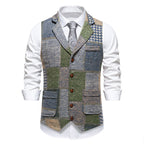 Abel | Mens Vintage Retro Single Breasted Party Vest - Blue Grid