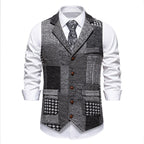 Abel | Mens Vintage Retro Single Breasted Party Vest - Grey Grid