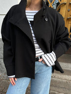 Adelaide | Womens Stand Collar Wool Blend Jacket - Black Single Breasted
