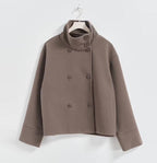Adelaide | Womens Stand Collar Wool Blend Jacket - Brown Double Breasted