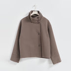 Adelaide | Womens Stand Collar Wool Blend Jacket - Brown Single Breasted