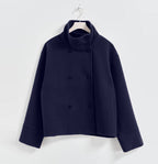 Adelaide | Womens Stand Collar Wool Blend Jacket - Dark Blue Double Breasted