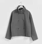 Adelaide | Womens Stand Collar Wool Blend Jacket - Grey Double Breasted