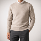 Adrian | Mens Slim Fit Round Neck Knit Sweater Crewneck Pullover, Camel