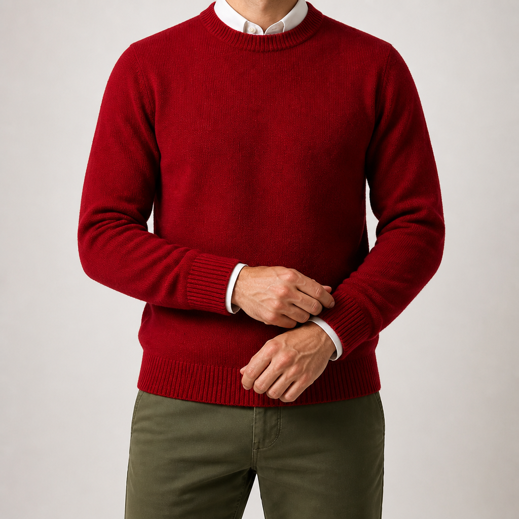 Adrian | Mens Slim Fit Round Neck Knit Sweater Crewneck Pullover, Rust