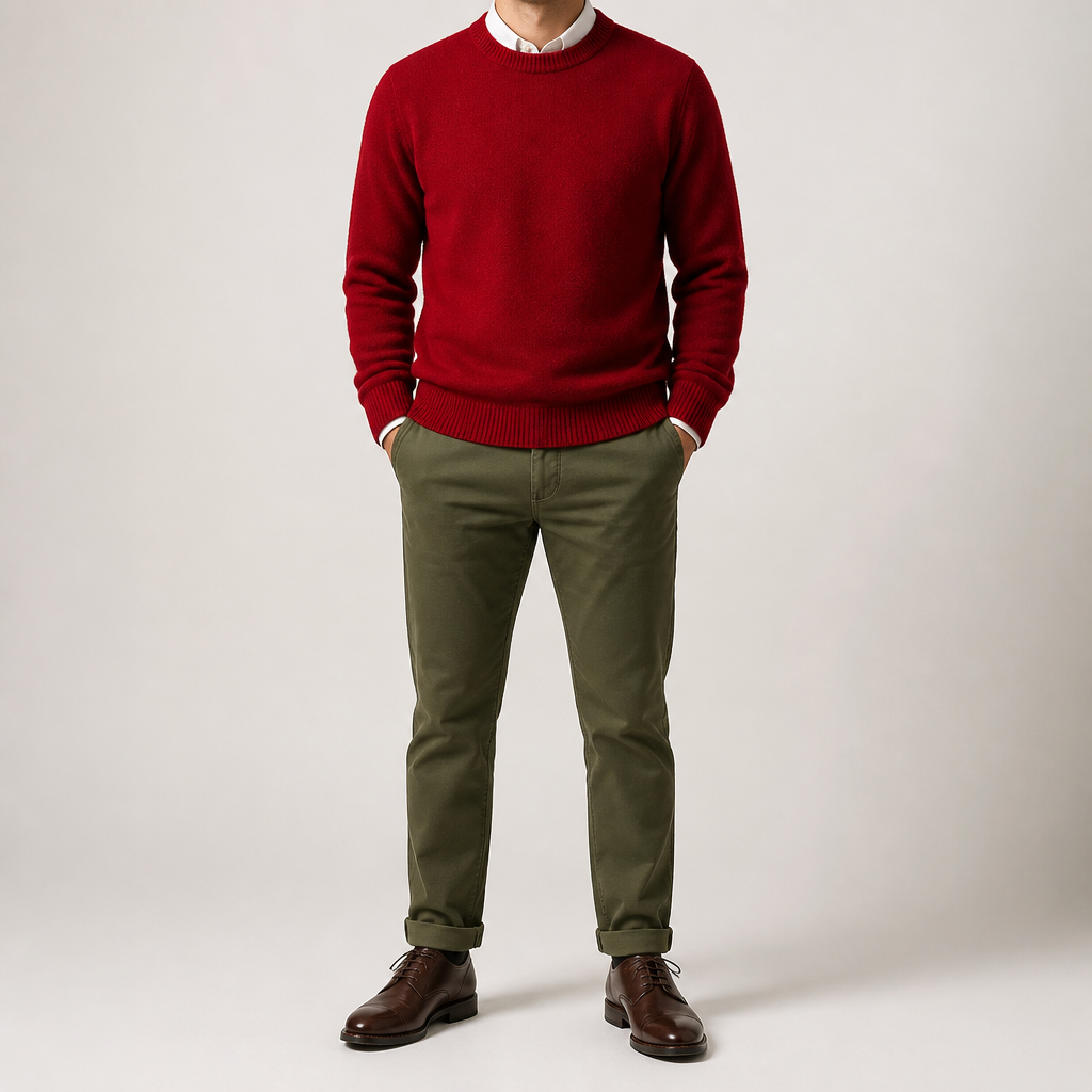 Adrian | Mens Slim Fit Round Neck Knit Sweater Crewneck Pullover, Rust