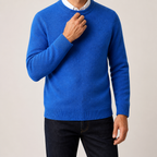 Adrian | Mens Slim Fit Round Neck Knit Sweater Crewneck Pullover, Blue