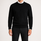 Adrian | Mens Slim Fit Round Neck Knit Sweater Crewneck Pullover, Black