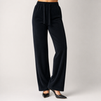 Agnes | Womens Corduroy Wide Leg High Waisted Casual Pants, Black 2