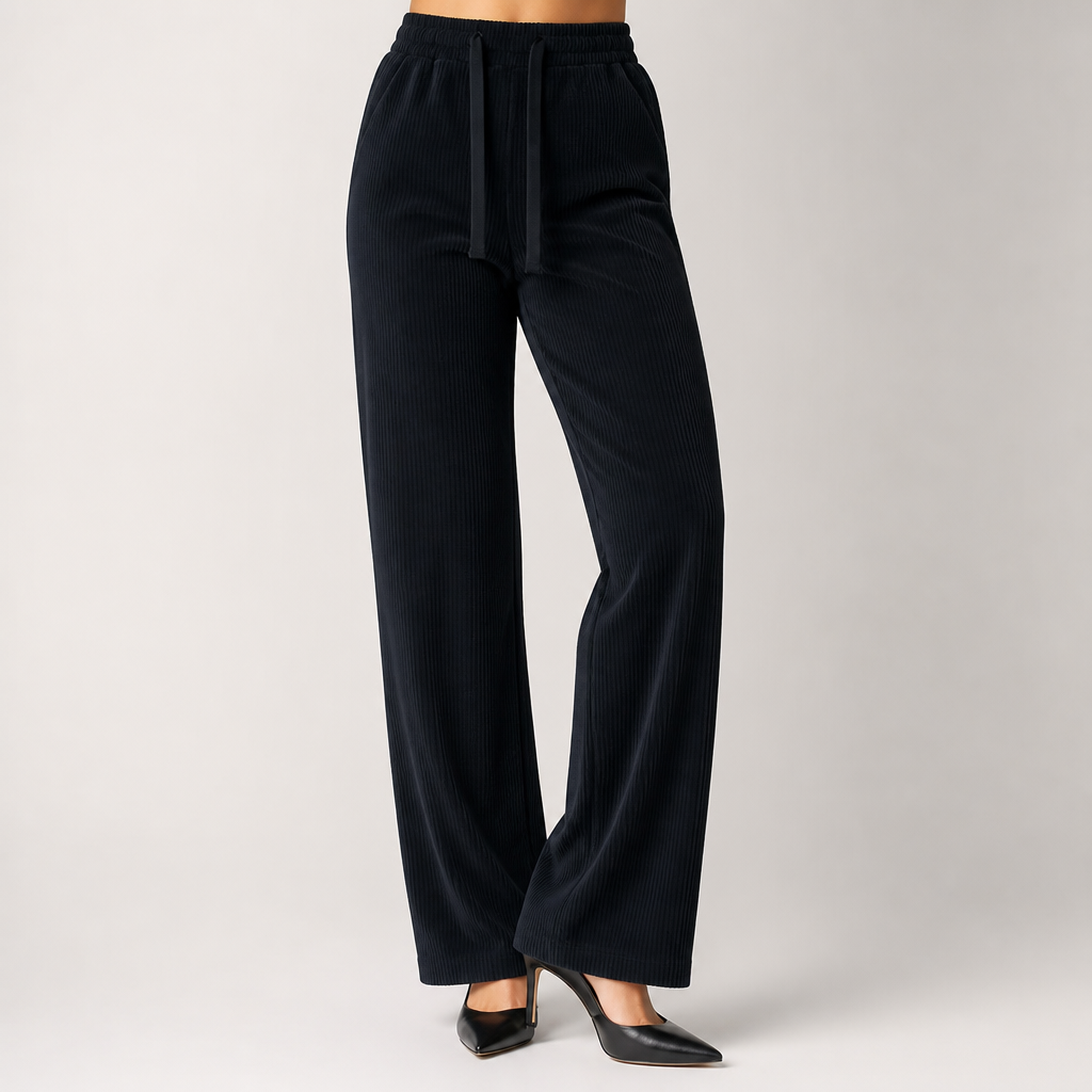 Agnes | Womens Corduroy Wide Leg High Waisted Casual Pants, Black 2