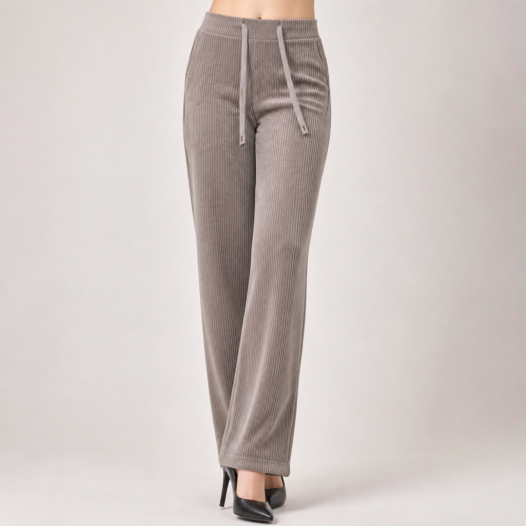 Agnes | Womens Corduroy Wide Leg High Waisted Casual Pants, Khaki 2