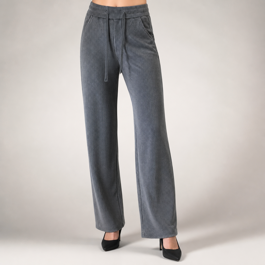 Agnes | Womens Corduroy Wide Leg High Waisted Casual Pants, Gray 2