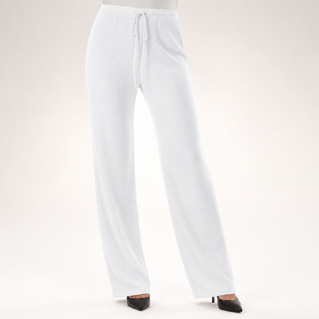 Agnes | Womens Corduroy Wide Leg High Waisted Casual Pants, White 2