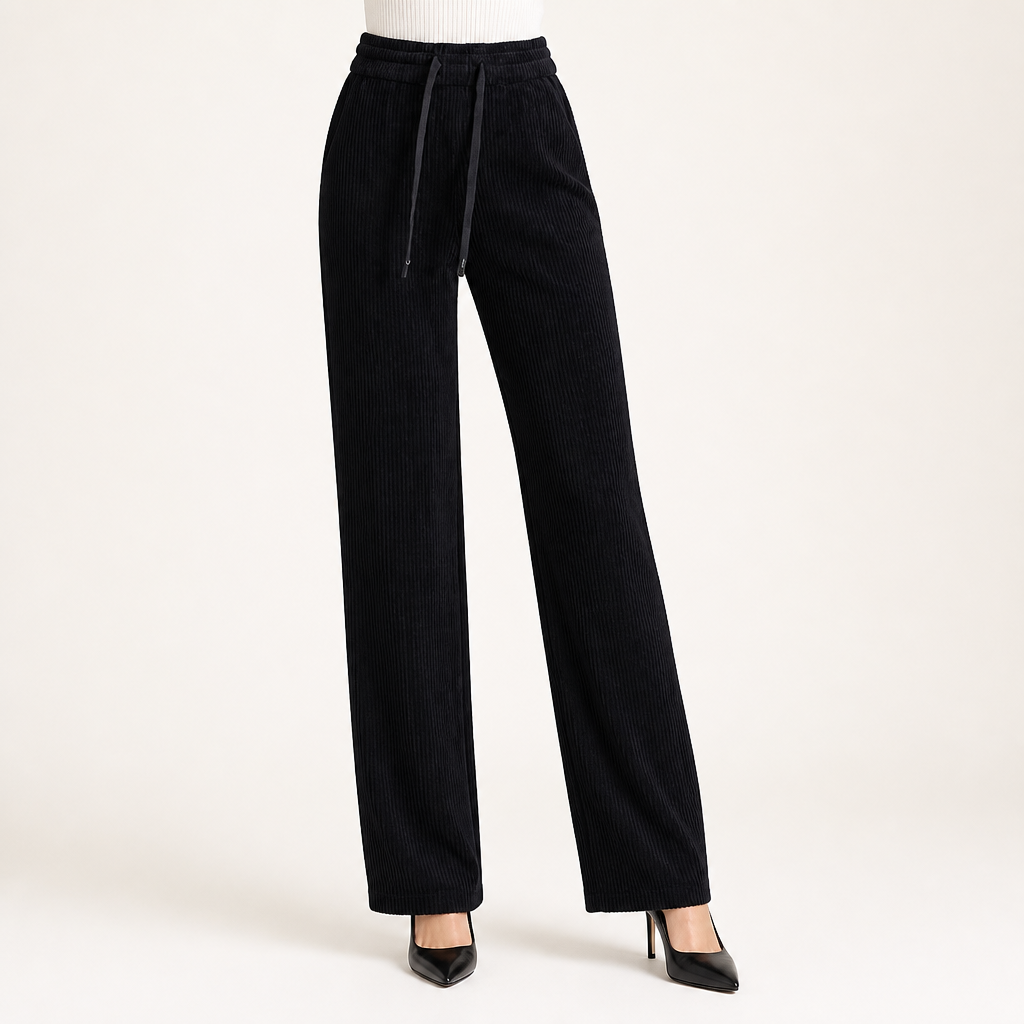 Agnes | Womens Corduroy Wide Leg High Waisted Casual Pants, Black