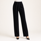 Agnes | Womens Corduroy Wide Leg High Waisted Casual Pants, Black