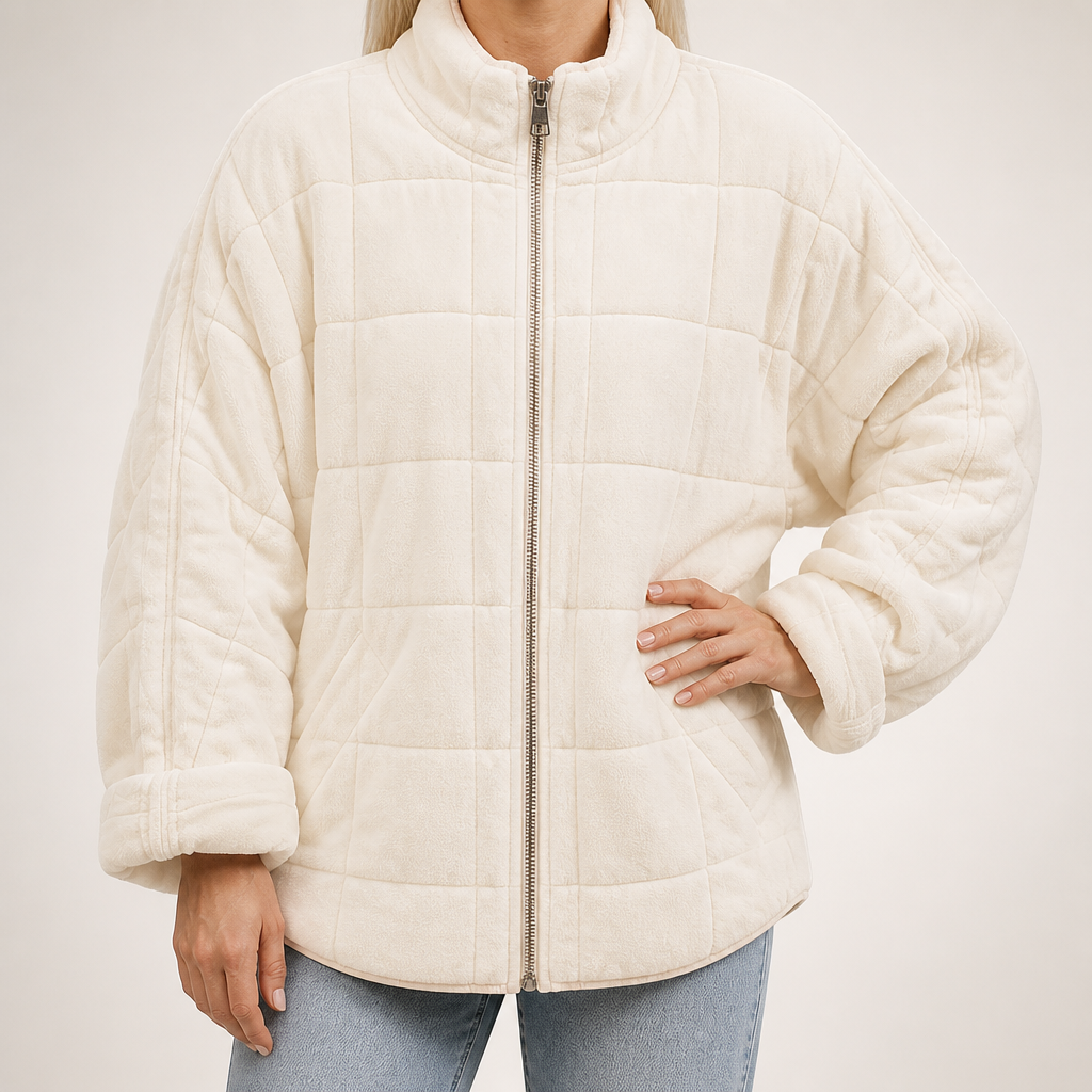 Ainsley | Womens Stand Collar Padded Winter Puffer Jacket, Off White