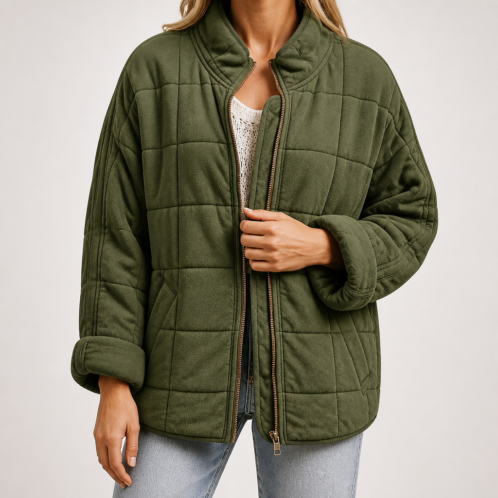 Ainsley | Womens Stand Collar Padded Winter Puffer Jacket, Army Green