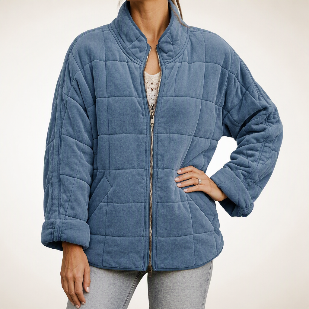 Ainsley | Womens Stand Collar Padded Winter Puffer Jacket, Grey