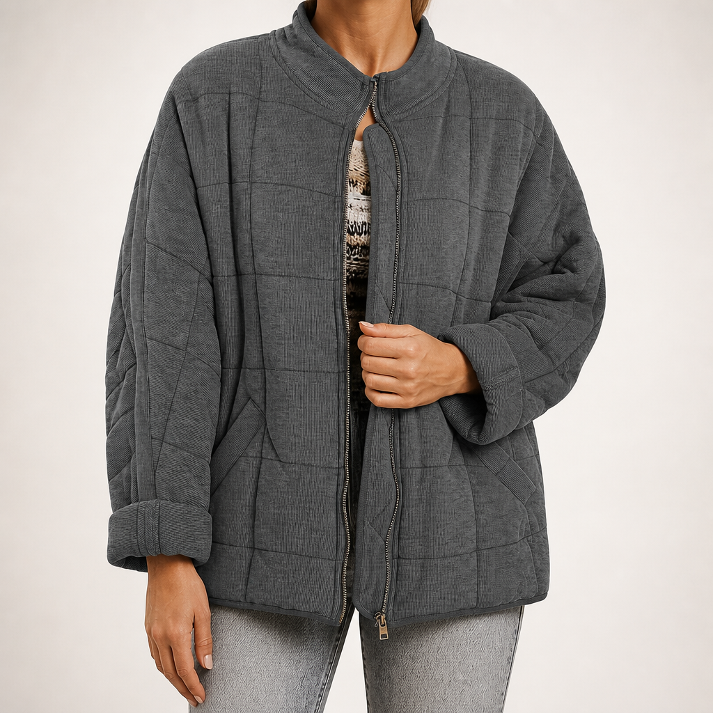Ainsley | Womens Stand Collar Padded Winter Puffer Jacket, Dark Grey