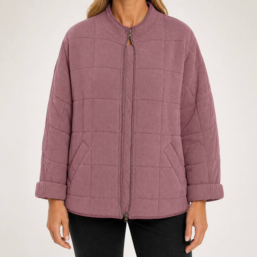 Ainsley | Womens Stand Collar Padded Winter Puffer Jacket, Pink
