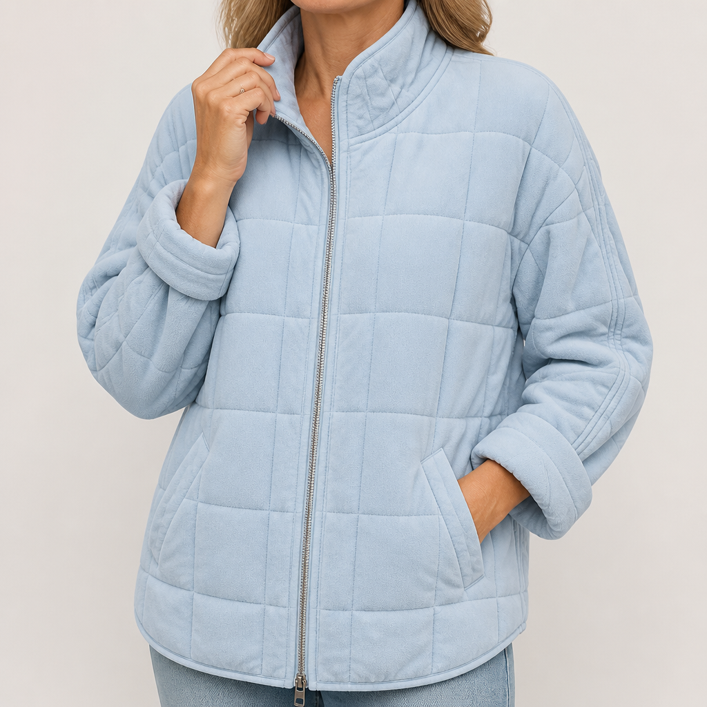 Ainsley | Womens Stand Collar Padded Winter Puffer Jacket, Light Blue
