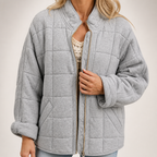 Ainsley | Womens Stand Collar Padded Winter Puffer Jacket, Light Grey